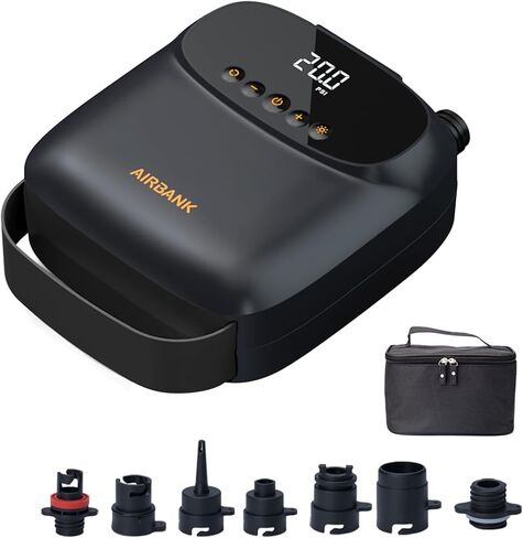 مضخة لوح مجداف صغيرة من AIRBANK 20 رطل لكل بوصة مربعة، مضخة SUP كهربائية، مضخة هواء أوتوماتيكية مزدوجة المرحلة 12 فولت للوحة التجديف، الطائرة الورقية، الخيمة، المرتبة in Kuwait