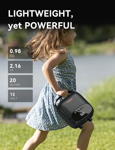 مضخة لوح مجداف صغيرة من AIRBANK 20 رطل لكل بوصة مربعة، مضخة SUP كهربائية، مضخة هواء أوتوماتيكية مزدوجة المرحلة 12 فولت للوحة التجديف، الطائرة الورقية، الخيمة، المرتبة in Kuwait