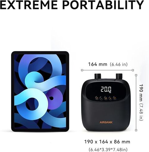 مضخة لوح مجداف صغيرة من AIRBANK 20 رطل لكل بوصة مربعة، مضخة SUP كهربائية، مضخة هواء أوتوماتيكية مزدوجة المرحلة 12 فولت للوحة التجديف، الطائرة الورقية، الخيمة، المرتبة in Kuwait