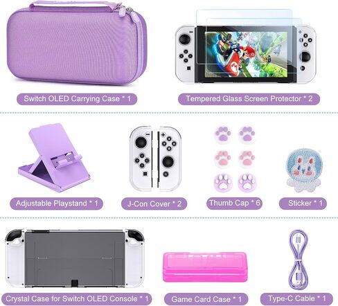 Younik Switch OLED Accessories Bundle, 16 in 1 Accessories Kit Includes Switch OLED Carrying Case, Protective Case Cover for Console & J-Con, Screen Protector, Adjustable Stand, Switch Game Case in Saudi Arabia