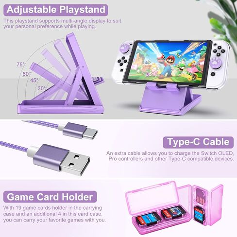 Younik Switch OLED Accessories Bundle, 16 in 1 Accessories Kit Includes Switch OLED Carrying Case, Protective Case Cover for Console & J-Con, Screen Protector, Adjustable Stand, Switch Game Case in Saudi Arabia