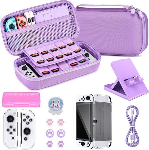 Younik Switch OLED Accessories Bundle, 16 in 1 Accessories Kit Includes Switch OLED Carrying Case, Protective Case Cover for Console & J-Con, Screen Protector, Adjustable Stand, Switch Game Case in Saudi Arabia