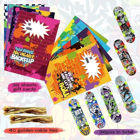 36 Pack Valentines Day Gift Cards with Fingerboards Finger Skateboards Valentine's Greeting Cards Valentines Finger Boards Set for Teens Valentines Classroom Exchange Prize Party Favor Supplies in Saudi Arabia