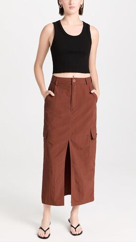 MOON RIVER Women's Brown Slit-Front Cargo Skirt in Saudi Arabia