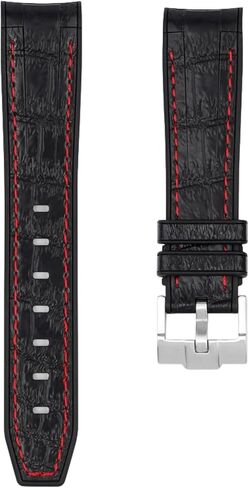 أحزمة ساعة من مطاط السيليكون الفاخر بنهايات منحنية منقوشة على شكل تمساح - متوافقة مع ساعة أوميغا سواتش مونواتش، تيودور بلاك باي، رولكس - 20 ملم، 22 ملم - أحزمة ساعة مطاطية مقاومة للماء منقوشة على شكل تمساح in Kuwait