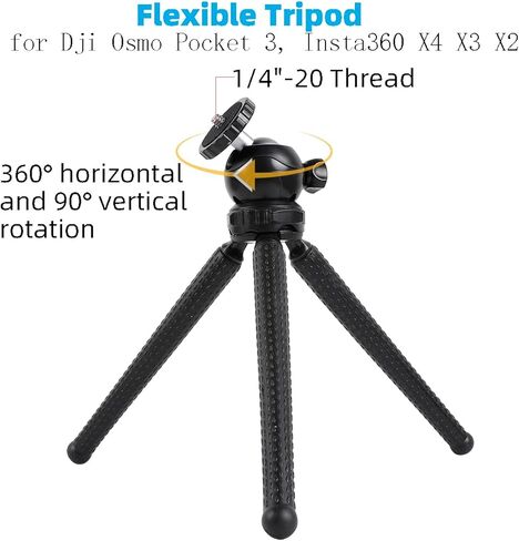 حامل ثلاثي القوائم مرن ومجموعة حامل ثلاثي القوائم صغير لسطح المكتب لـ DJI Osmo Pocket 3، Insta360 One X4 X3 X2 Go3، حامل ثلاثي محمول للسفر مع برغي 1/4-20 in Saudi Arabia