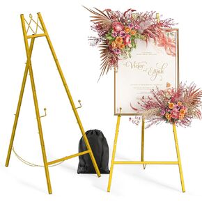 Snughome 45.7" Gold Easel Stand for Sign, Heavy Duty Metal Display Easel with Drawstring Bag, 4-Tier Adjustable Height Art Easel for Wedding Signs, Painting, Posters & Mirrors in Saudi Arabia