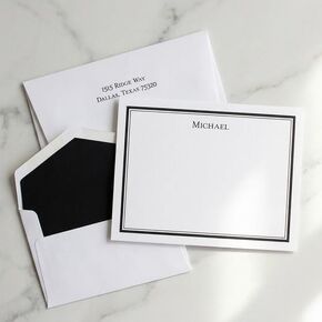 Personalized Santa Monica Flat Cards with Matching Envelopes | Horizontal Format | 4.5" x 6.25" | Triple‑Thick 140 lb Cover Cardstock | Raised Ink Thermography | Custom Stationery | Set of 25 | Made in the USA in Kuwait