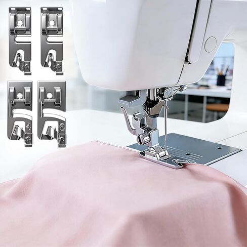 4 Pcs Rolled Hem Presser Foot Set for Sewing Machine - Universal Narrow Hemming Feet (0.11in-0.23in) - Stainless Steel Sewing Accessories Compatible with Brother Singer Low Shank Snap-On Machines in Kuwait