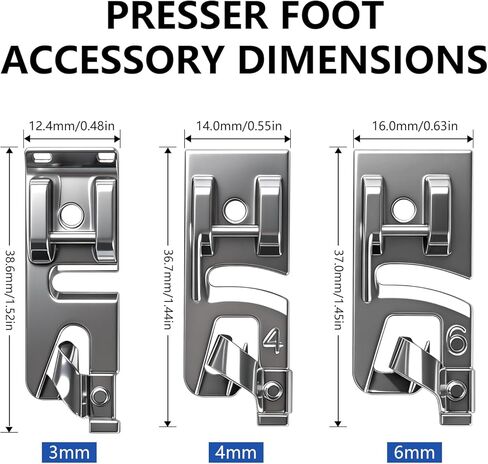 4 Pcs Rolled Hem Presser Foot Set for Sewing Machine - Universal Narrow Hemming Feet (0.11in-0.23in) - Stainless Steel Sewing Accessories Compatible with Brother Singer Low Shank Snap-On Machines in Kuwait