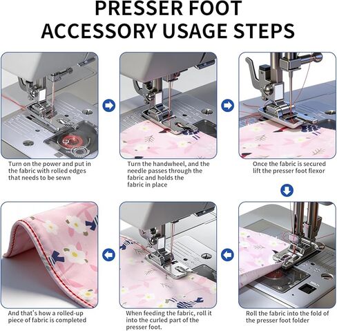 4 Pcs Rolled Hem Presser Foot Set for Sewing Machine - Universal Narrow Hemming Feet (0.11in-0.23in) - Stainless Steel Sewing Accessories Compatible with Brother Singer Low Shank Snap-On Machines in Kuwait