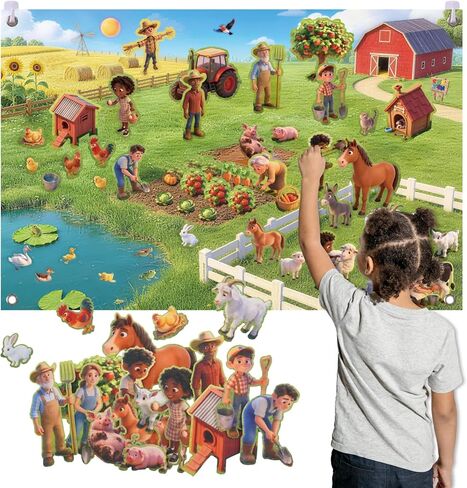 CHEFAN Farm Animals Felt Story Board Set 58 PCS, 3.5FT Interactive Storytelling Early Learning Play Kit Wall Hanging for Kids Children, Preschool Farmhouse Barnyard Busy Board Toys for Ages 2-4 in Kuwait