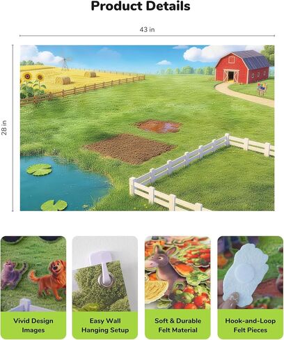 CHEFAN Farm Animals Felt Story Board Set 58 PCS, 3.5FT Interactive Storytelling Early Learning Play Kit Wall Hanging for Kids Children, Preschool Farmhouse Barnyard Busy Board Toys for Ages 2-4 in Kuwait