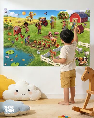 CHEFAN Farm Animals Felt Story Board Set 58 PCS, 3.5FT Interactive Storytelling Early Learning Play Kit Wall Hanging for Kids Children, Preschool Farmhouse Barnyard Busy Board Toys for Ages 2-4 in Kuwait