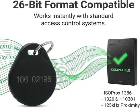 25 قطعة - سلسلة مفاتيح تقريبية 26 بت - أسود - متوافقة مع قارئات بتنسيق Wiegand ISOProx 1386 1326 H10301 26 بت. in Kuwait