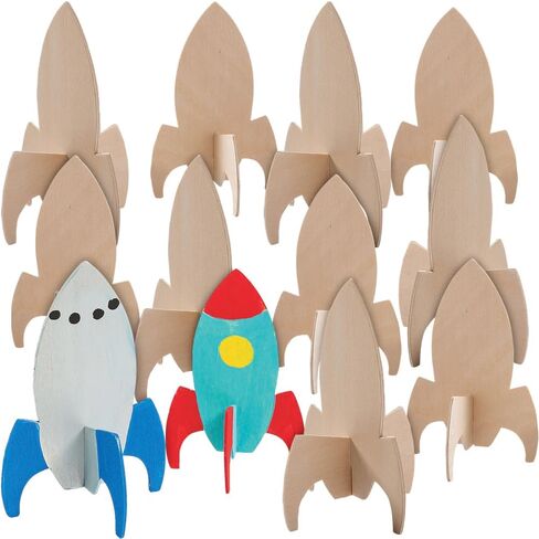 Fun Express Do It Yourself Wood Rockets - VBS Vacation Bible School Supplies/Decor - 4 1/4" x 6 1/4" DIY Crafts for Kids and Fun Home Activities - Makes 12 in Kuwait