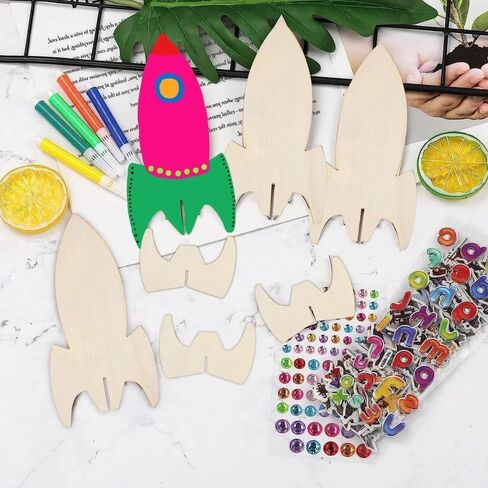 Fun Express Do It Yourself Wood Rockets - VBS Vacation Bible School Supplies/Decor - 4 1/4" x 6 1/4" DIY Crafts for Kids and Fun Home Activities - Makes 12 in Kuwait