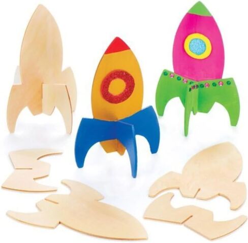 Fun Express Do It Yourself Wood Rockets - VBS Vacation Bible School Supplies/Decor - 4 1/4" x 6 1/4" DIY Crafts for Kids and Fun Home Activities - Makes 12 in Kuwait
