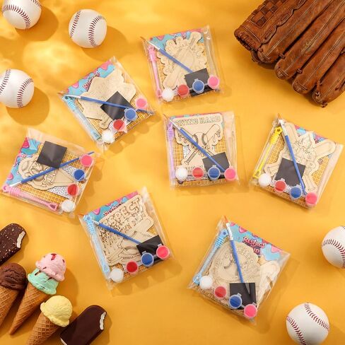 Simgoing 12 Sets Ice Cream Drip Baseball Party Favors Ice Cream Drip Wooden Painting Craft Kit with Bubble Wands Maze Cards Adhesive Magnetic Sheets Summer Sport Party Supplies in Kuwait
