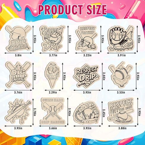 Simgoing 12 Sets Ice Cream Drip Baseball Party Favors Ice Cream Drip Wooden Painting Craft Kit with Bubble Wands Maze Cards Adhesive Magnetic Sheets Summer Sport Party Supplies in Kuwait