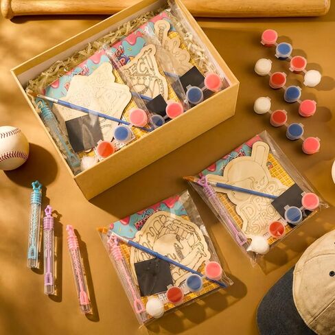 Simgoing 12 Sets Ice Cream Drip Baseball Party Favors Ice Cream Drip Wooden Painting Craft Kit with Bubble Wands Maze Cards Adhesive Magnetic Sheets Summer Sport Party Supplies in Kuwait