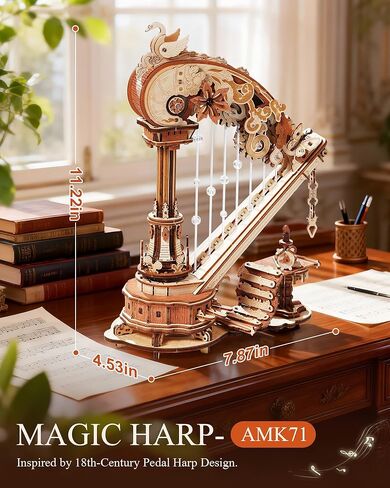 ROKR 3D Wooden Puzzles for Adults - Magic Harp Music Box, Mechanical Model Kit Self-Playing Musical Instrument, DIY Craft Kits, Home Decor & Birthday Gifts, Hobbies for Men Women in Kuwait