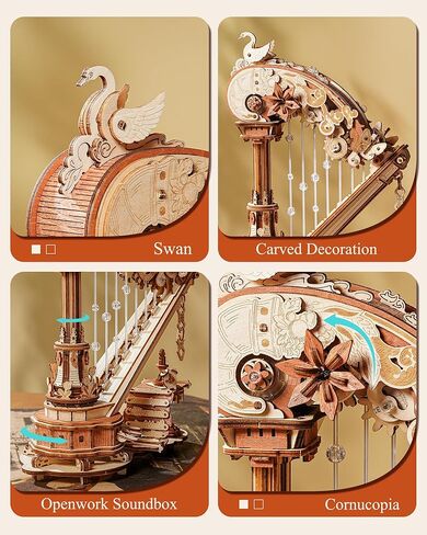 ROKR 3D Wooden Puzzles for Adults - Magic Harp Music Box, Mechanical Model Kit Self-Playing Musical Instrument, DIY Craft Kits, Home Decor & Birthday Gifts, Hobbies for Men Women in Kuwait