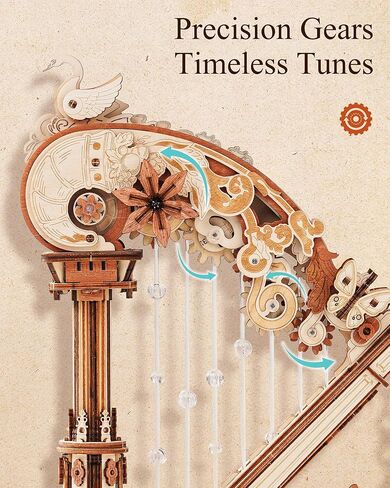 ROKR 3D Wooden Puzzles for Adults - Magic Harp Music Box, Mechanical Model Kit Self-Playing Musical Instrument, DIY Craft Kits, Home Decor & Birthday Gifts, Hobbies for Men Women in Kuwait