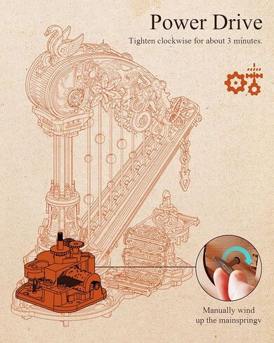 ROKR 3D Wooden Puzzles for Adults - Magic Harp Music Box, Mechanical Model Kit Self-Playing Musical Instrument, DIY Craft Kits, Home Decor & Birthday Gifts, Hobbies for Men Women in Kuwait