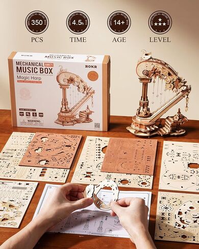 ROKR 3D Wooden Puzzles for Adults - Magic Harp Music Box, Mechanical Model Kit Self-Playing Musical Instrument, DIY Craft Kits, Home Decor & Birthday Gifts, Hobbies for Men Women in Kuwait