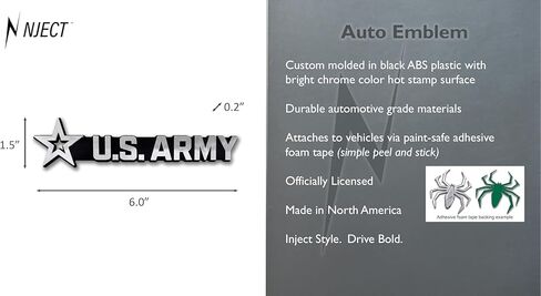 Officially Licensed U.S. Army Star Plastic Chrome Color Emblem for Cars, Trucks, and All Auto | Universal Fit at 6.0" x 1.5" | Weatherproof in Kuwait