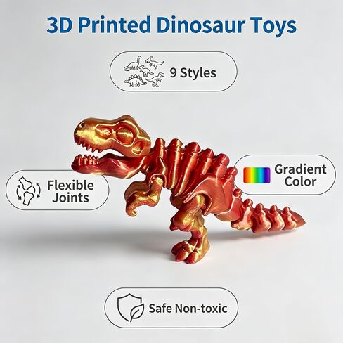 9 Pcs 3D Printed Dinosaur Toys,3D Printed Animals Fidget Toys Full Body Joint Movable Design Home Office Desk Decor Party Favors Birthday Gift in Kuwait
