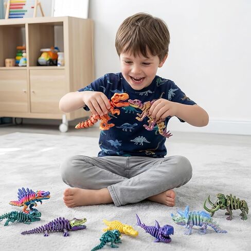9 Pcs 3D Printed Dinosaur Toys,3D Printed Animals Fidget Toys Full Body Joint Movable Design Home Office Desk Decor Party Favors Birthday Gift in Kuwait