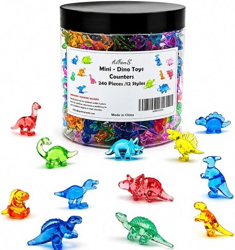 240 PCS Mini Dinosaur Toys for Kids, Counting and Sorting Dinosaur Counters, Preschool Math Manipulatives for STEM Activities, Educational Learning Toy Set, Easter Egg Fillers with Storage Box in Kuwait