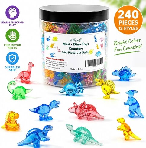 240 PCS Mini Dinosaur Toys for Kids, Counting and Sorting Dinosaur Counters, Preschool Math Manipulatives for STEM Activities, Educational Learning Toy Set, Easter Egg Fillers with Storage Box in Kuwait