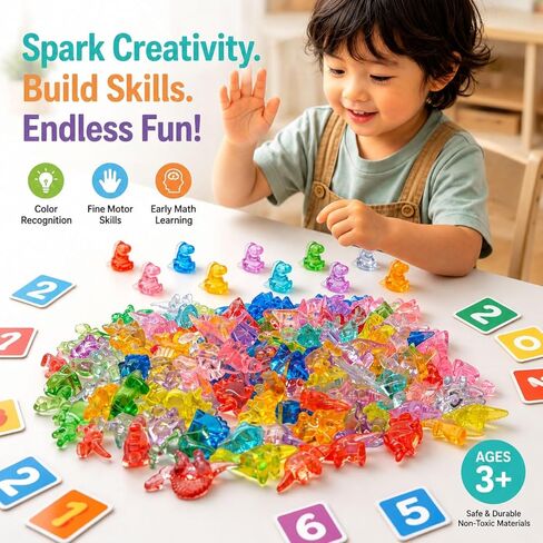 240 PCS Mini Dinosaur Toys for Kids, Counting and Sorting Dinosaur Counters, Preschool Math Manipulatives for STEM Activities, Educational Learning Toy Set, Easter Egg Fillers with Storage Box in Kuwait