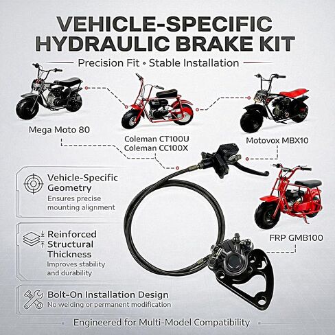 دراجة صغيرة إلى ATV طقم فرامل هيدروليكية لـ FRP GMB100 98cc، Motovox MBX10 Monster Mega Moto MM80 80cc لـ Coleman CT100U CC100X؛ طقم تحويل مثبت بمسامير فولاذية شديدة التحمل in Kuwait
