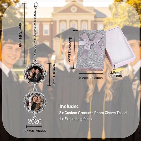 2026 Custom Graduate Photo Charm Tassel for Graduation Cap Decorations, Personalized Memorial Picture Charm for Cap and Gown 2026 Graduation Ceremony Gift in Kuwait