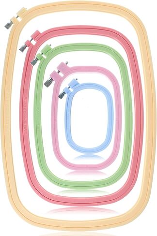 5 Size Rectangular Embroidery Hoops Set, Reusable Cross Stitch Hoops, ABS Plastic Candy Color Embroidery Hoop, Frames Rings for DIY Craft Sewing Project Needlework in Kuwait