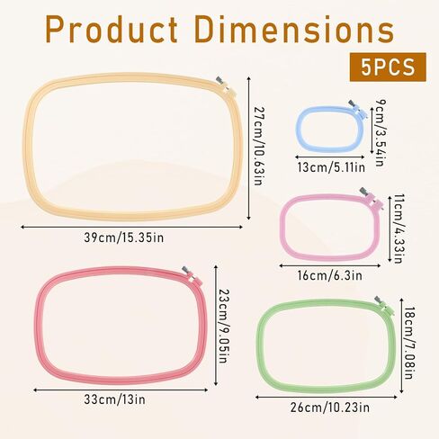 5 Size Rectangular Embroidery Hoops Set, Reusable Cross Stitch Hoops, ABS Plastic Candy Color Embroidery Hoop, Frames Rings for DIY Craft Sewing Project Needlework in Kuwait