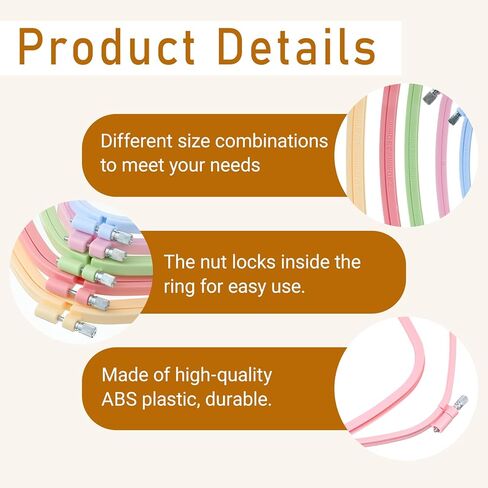 5 Size Rectangular Embroidery Hoops Set, Reusable Cross Stitch Hoops, ABS Plastic Candy Color Embroidery Hoop, Frames Rings for DIY Craft Sewing Project Needlework in Kuwait