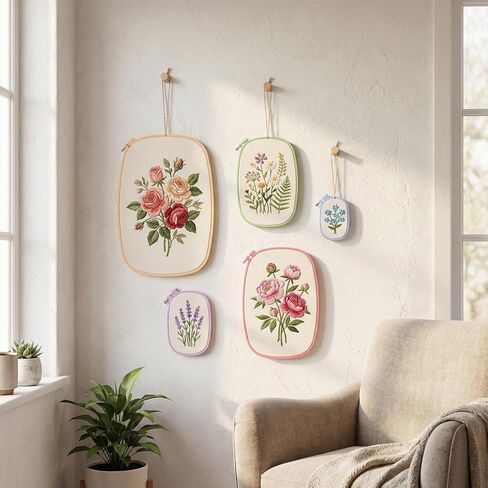 5 Size Rectangular Embroidery Hoops Set, Reusable Cross Stitch Hoops, ABS Plastic Candy Color Embroidery Hoop, Frames Rings for DIY Craft Sewing Project Needlework in Kuwait