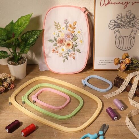 5 Size Rectangular Embroidery Hoops Set, Reusable Cross Stitch Hoops, ABS Plastic Candy Color Embroidery Hoop, Frames Rings for DIY Craft Sewing Project Needlework in Kuwait