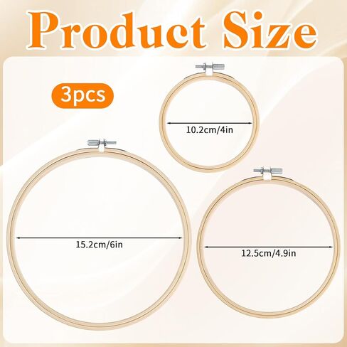 3 Pieces Wooden Embroidery Hoops, 4/6/8 Inch Embroidery Hoop Bamboo Adjustable Cross Stitch Hoops for Art Craft Sewing and DIY Decoration in Kuwait
