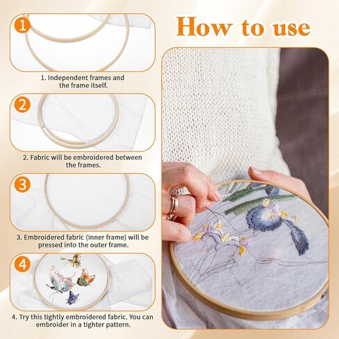 3 Pieces Wooden Embroidery Hoops, 4/6/8 Inch Embroidery Hoop Bamboo Adjustable Cross Stitch Hoops for Art Craft Sewing and DIY Decoration in Kuwait