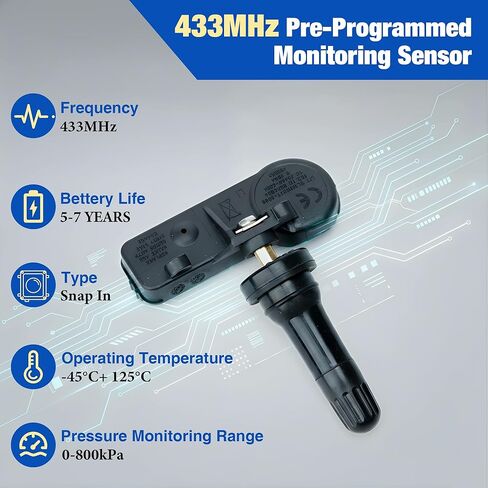 4 قطع مستشعر TPMS مبرمج مسبقًا - مستشعر ضغط الإطارات 433 ميجا هرتز لذاكرة الوصول العشوائي 1500 DT موديل 2019-2024 استبدال #68293199AA in Kuwait