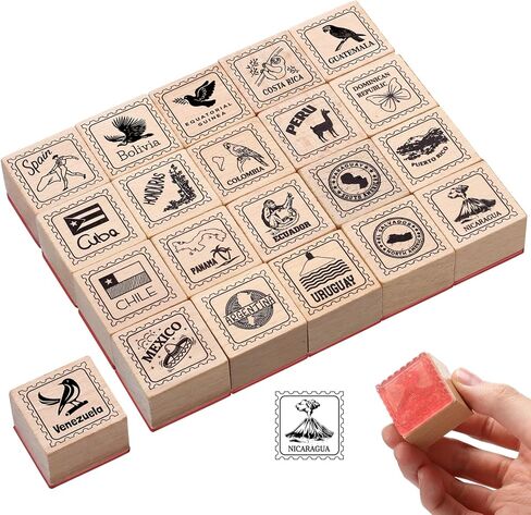 Watersay 21 Pcs Spanish Passport Rubber Stamp Wooden Spanish Travel Decoration for Card Making and Scrapbooking Supplies DIY Tools Gifts in Kuwait