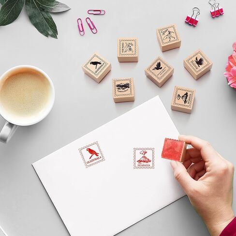 Watersay 21 Pcs Spanish Passport Rubber Stamp Wooden Spanish Travel Decoration for Card Making and Scrapbooking Supplies DIY Tools Gifts in Kuwait