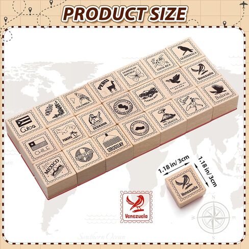 Watersay 21 Pcs Spanish Passport Rubber Stamp Wooden Spanish Travel Decoration for Card Making and Scrapbooking Supplies DIY Tools Gifts in Kuwait