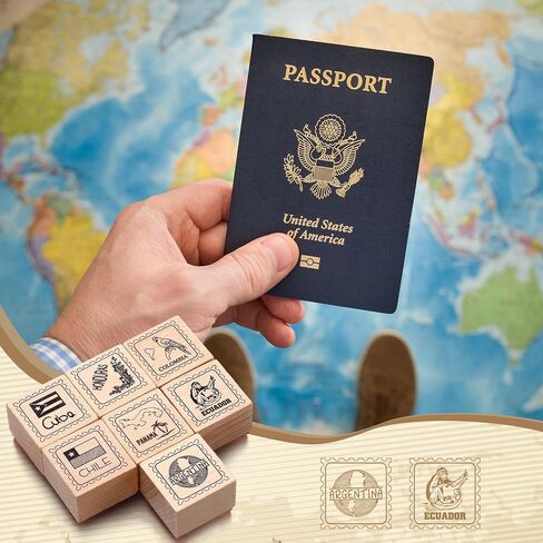 Watersay 21 Pcs Spanish Passport Rubber Stamp Wooden Spanish Travel Decoration for Card Making and Scrapbooking Supplies DIY Tools Gifts in Kuwait